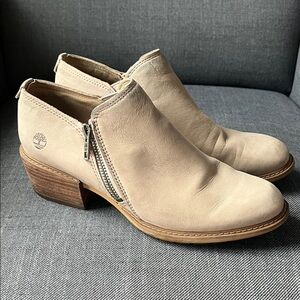 Timberland Beige Leather Side-Zip Heeled Ankle Boots